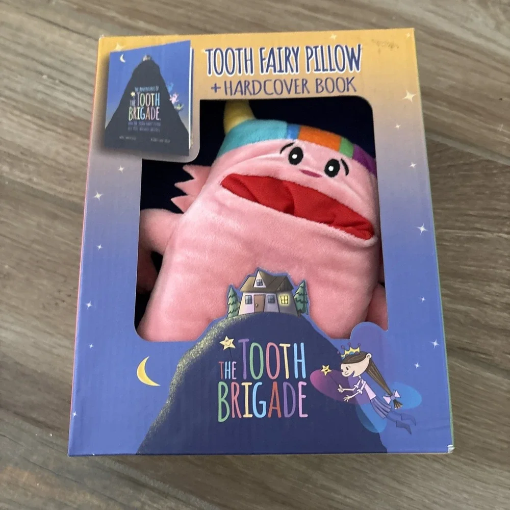 NEW The Tooth Brigade PINK Tooth‎ Fairy Pillow & Hardcover Book Boxed Set